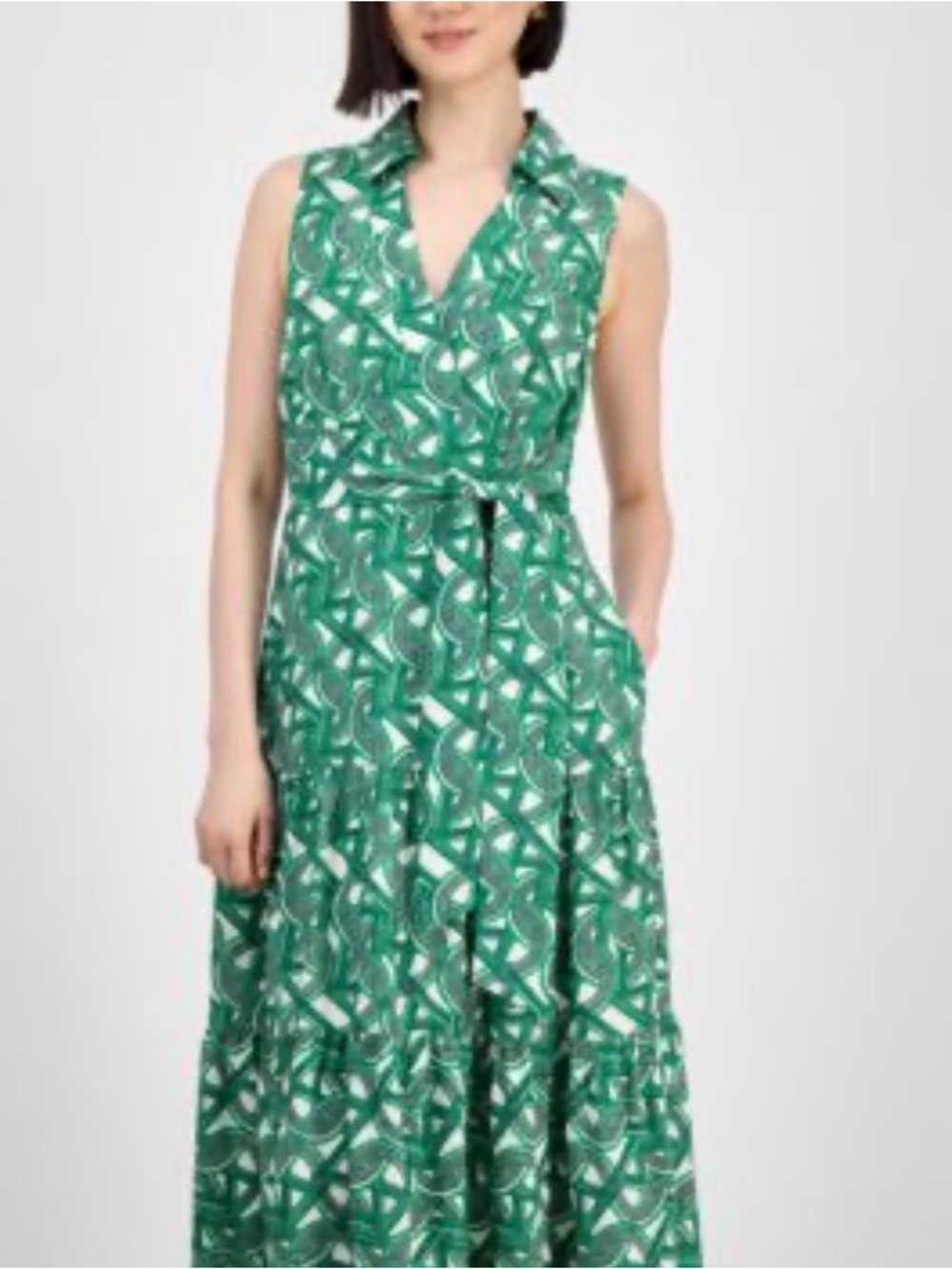 Tahari ASL Women’s Sleeveless Tie Waist Collard Shirtdress Sz 14 Green $159 NWT - Picture 2 of 6
